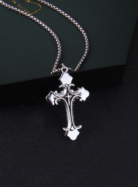 钛钢十字链男女十字架吊坠项链