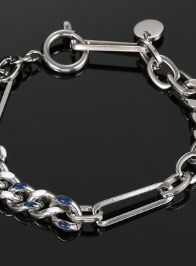 简约钛钢蓝色古巴链拼接手链