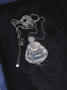 通体925银镀金高碳钻高冰玉髓小佛公女士项链国风新中式轻奢