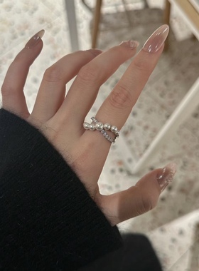 通体925银施家珍珠5A高碳钻女士时尚中古vintage戒指高级感轻奢