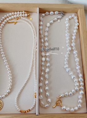 手作925银巴洛克大小米珠天然淡水珍珠锁骨链颈choker轻奢百搭