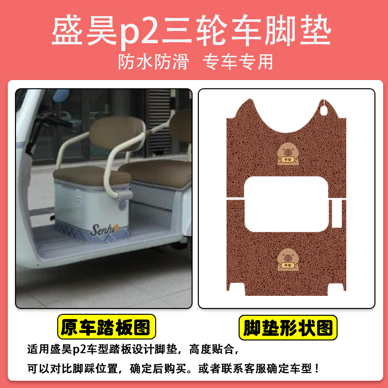 适用盛昊P2电动三轮车脚垫丝圈防水防滑耐磨耐脏脚踩踏板垫定制款 - 图0