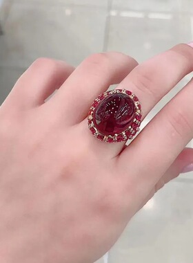 心音纯紫金色红石蛋面戒指女个性大气款镀指环幻彩星耀汕尾珠宝