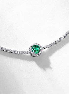 复古培育祖母绿宝石满钻盒子手链S925银镀18K金镶培育彩宝女饰品