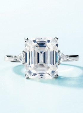 璀璨方糖莫桑石钻戒S925银镀18K金镶嵌彩宝宝石戒指大气简约百搭