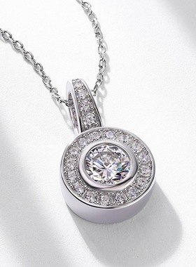 新款璀璨莫桑石吊坠S925银镀18K金镶嵌彩宝宝石锁骨链风轻奢时尚