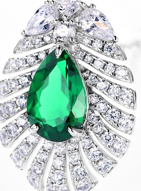 新品S925银镀18K金镶嵌彩宝宝石培育祖母绿吊坠红蓝宝石复古项链