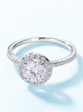 经典1克拉莫桑石戒指S925银镀18K金镶嵌璀璨彩宝宝石戒指戒指女