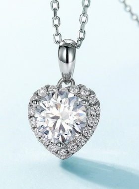 欧美莫桑爱心吊坠女S925银镀18K金镶嵌璀璨彩宝宝石项饰简约时尚