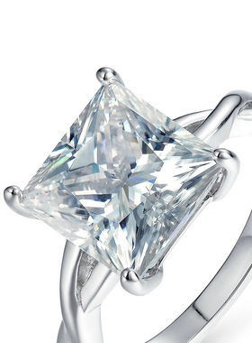 新款公主方莫桑石戒指女S925银镀18K金镶嵌彩宝宝石璀璨麻花指戒