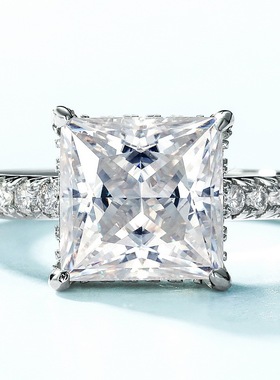 经典公主方戒指女S925银镀18K金爪镶彩宝宝石璀璨D色莫桑石钻戒