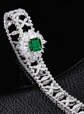 新款设计培育祖母绿赞比亚色项链S925银镀18K金培育彩宝宝石项饰