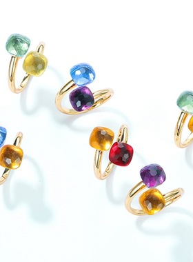 欧美糖果彩宝戒指女S925银镀18K金镶嵌彩宝宝石开口指戒轻奢个性