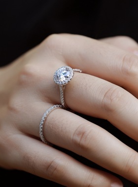 新款璀璨莫桑石戒指S925银镀18K金镶嵌彩宝宝石情侣对戒时尚求婚