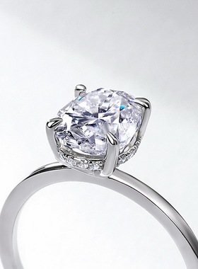 鸽子蛋璀璨莫桑石戒指S925银镀18K金镶嵌彩宝宝石钻戒求婚订婚戒