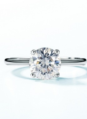 经典四爪镶D色莫桑石戒指S925银镀18K金镶嵌璀璨彩宝宝石情侣戒