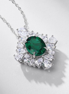 轻奢培育祖母绿项链S925银镀18K金PT950铂金培育彩宝红宝颈链