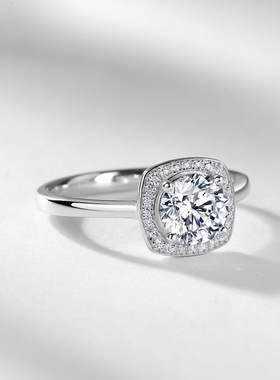 璀璨一克拉莫桑石戒指女S925银镀18K金围镶满钻求婚订婚钻戒手饰