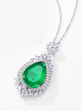 新品S925银镀18K金镶嵌彩宝宝石项链祖母绿红蓝刚玉项坠女复古