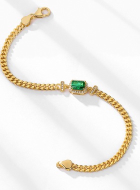 威尔盛新款S925银镀18K金冰花切高碳钻手链女彩宝宝石祖母绿手饰