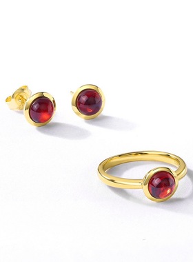 简约轻奢蛋面天然宝石戒指S925银镀18K金彩宝宝石糖果闭口指戒