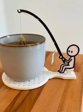 3D打印小人钓鱼茶包架带杯垫