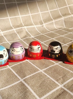 创意小达摩不倒翁摆件陶瓷达摩摆件日本红色创意小达摩装饰摆件