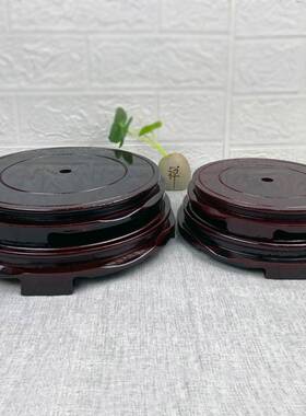 花盆底座旋转实木葫芦摆件奇石鱼缸花瓶垫底转盘圆形木质托架托盘