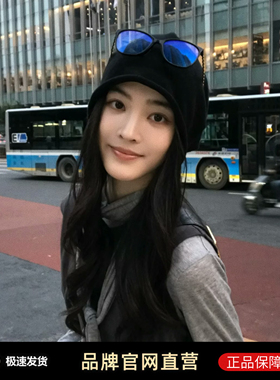 大版黑色针织堆堆帽子女保暖冷帽