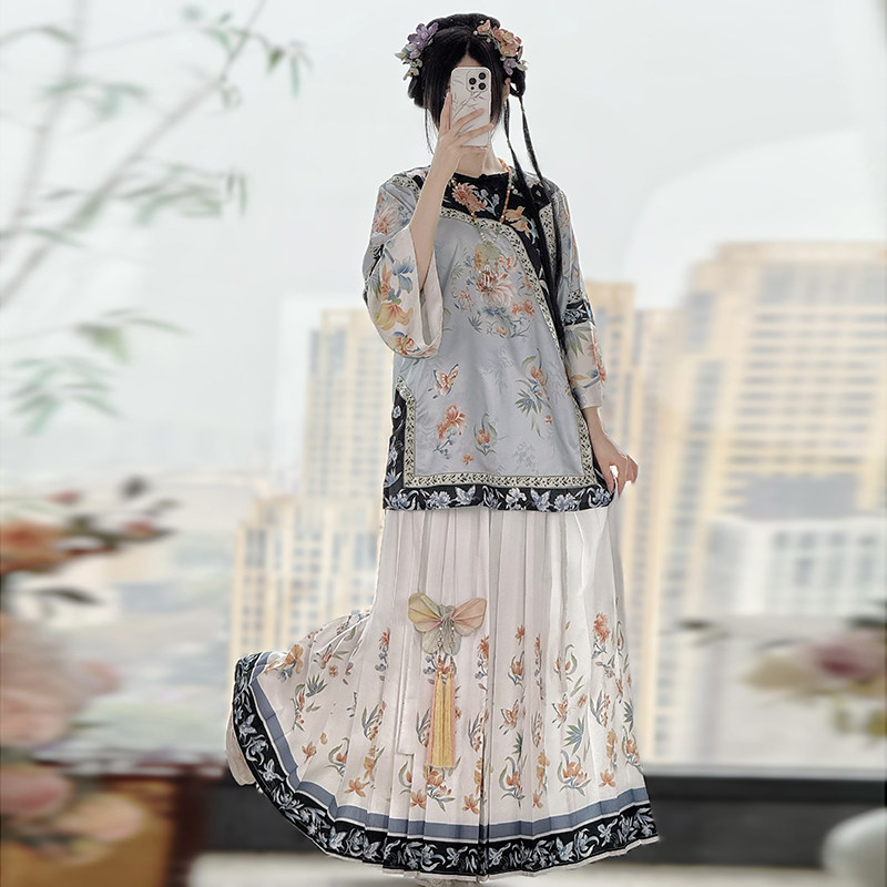 花琅阁原创清汉女两件套国风清朝古装印花上衣百褶裙新中式一片式,淘宝优惠券,粉丝福利购,淘宝优惠卷