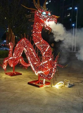 定制不锈钢铁艺镂空龙雕塑公v园商场门头中庭大型抽象装饰挂件摆