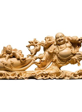 黄杨木雕刻弥勒佛中式p家居装饰根雕汽车工艺品摆件实木文玩手把