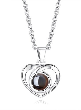 爱心形投影c彩图项链女100种语言我爱你吊坠锁骨链彩图定 制