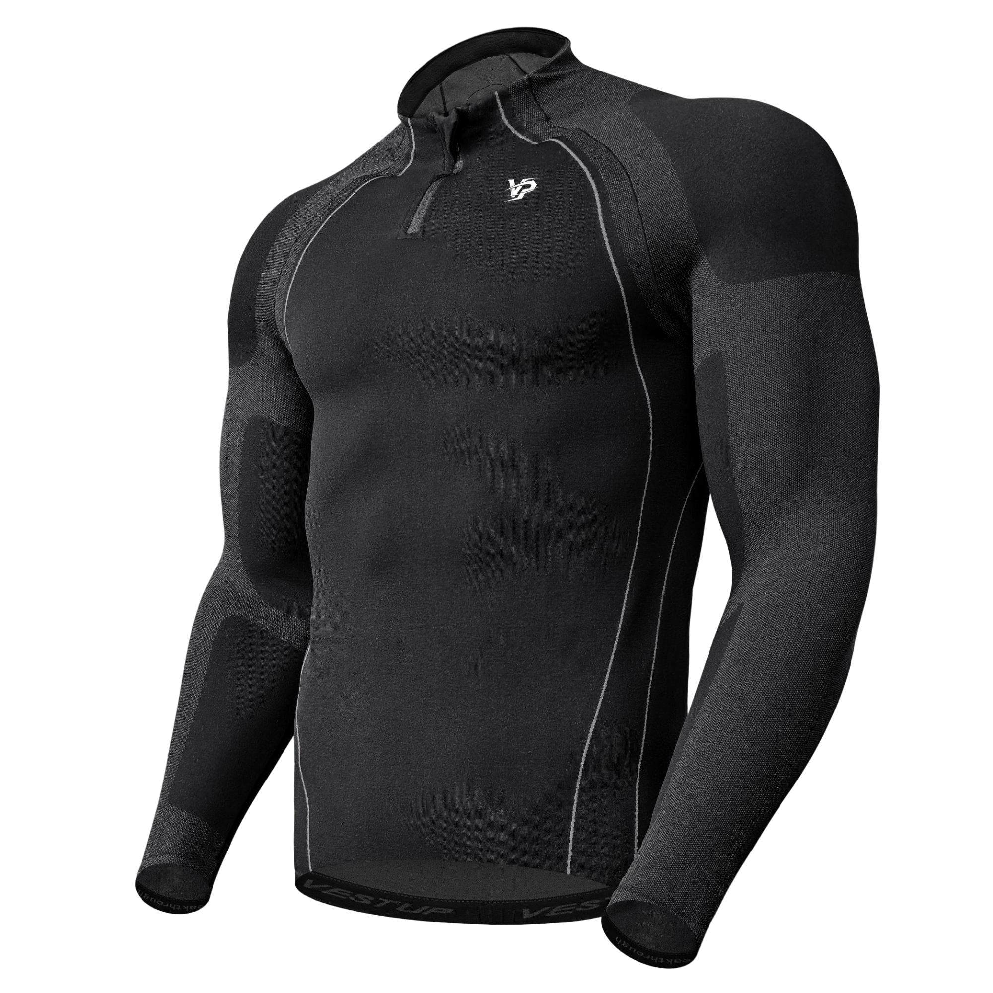 VEST UP秋季立领长袖修身显型T恤男运动弹力透气显大显壮健身上衣,淘宝优惠券,粉丝福利购,淘宝优惠卷