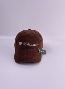 日本街头男刺绣熊golden bear秋冬长檐女金丝绒棒球帽复古鸭舌帽