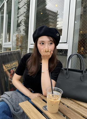 羊毛贝雷帽女逛街日韩显脸小帽子