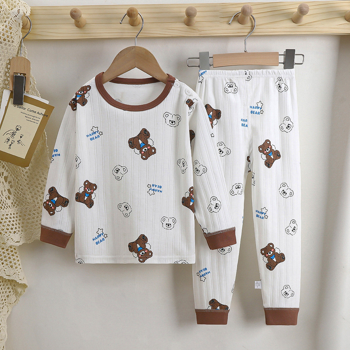 A类儿童纯棉秋衣秋裤男女童提花全棉 - 图1