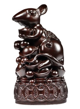 黑檀木雕老鼠摆件生肖鼠实木质鼠动物家居装饰红木工艺品开业送礼