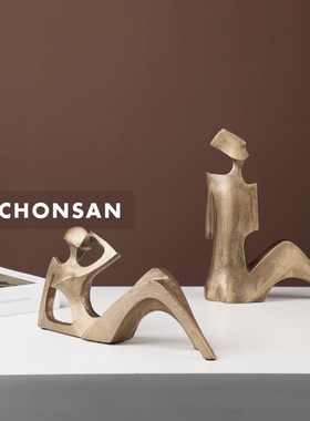 现代简约黑色树脂抽象人物摆件客厅书房样板间售楼处软Z装饰品摆