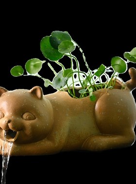 古法养鱼缸上流水陶罐开口增氧过滤F器水景观喷泉出水造景装饰摆