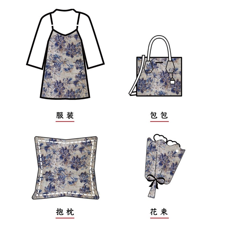 复古金丝浮雕连衣裙面料大花朵旗袍经典蓝女装春秋挺括外套装饰布 - 图3