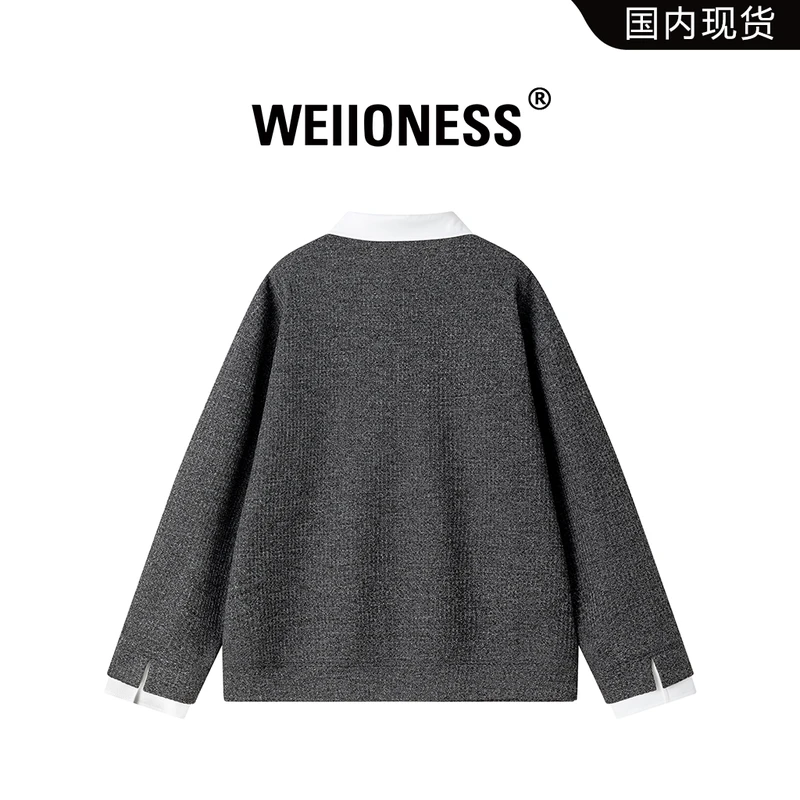 WEIIONESS假两件卫衣男2026春季新款学院风翻领上衣轻奢休闲男装,淘宝优惠券,粉丝福利购,淘宝优惠卷