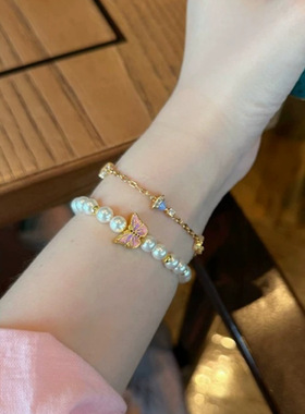 适用新中式手链烧蓝珐琅蝴蝶珍珠手链女复古转运珠手串高级a2114