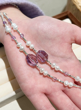 适用【罗兰密语】天然紫水晶手串s925碎银子随形玻利维亚紫a2175