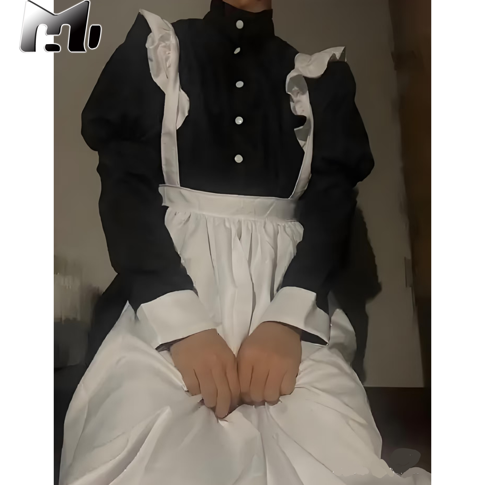 男仆装秋冬猫耳长裙大尺码cos性感加大围裙变装伪娘大佬cos服女仆 - 图0