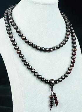 龙虎山天师府直发镶银百福字佛珠手链紫檀镶嵌108颗念珠手饰品