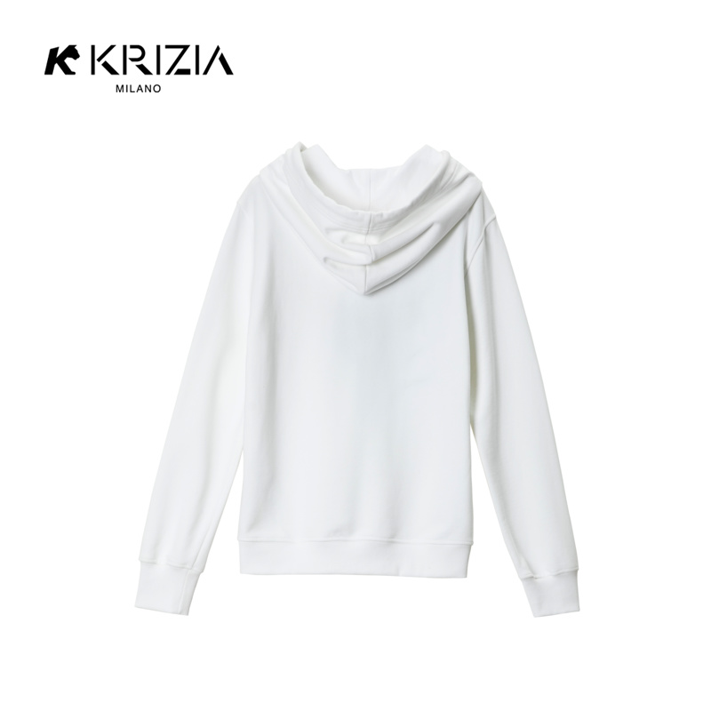 K KRIZIA 春季新品白色卫衣外套女棉料连帽圆领短款显瘦