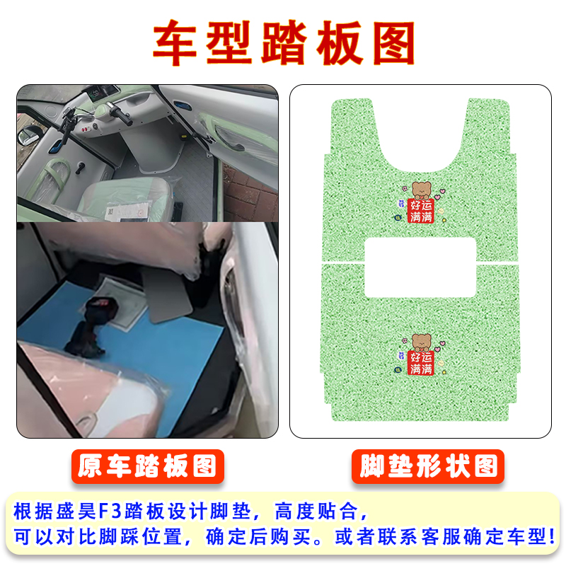 盛昊F3电动三轮车脚垫防水防滑耐磨耐脏丝圈脚踩踏板垫卡通定制款 - 图0