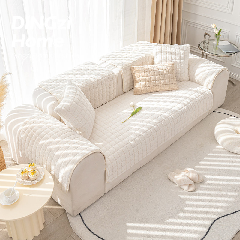 简约冬款沙发垫冬季兔毛绒格子坐垫盖巾防滑加厚沙发套罩轻奢现代,淘宝优惠券,粉丝福利购,淘宝优惠卷