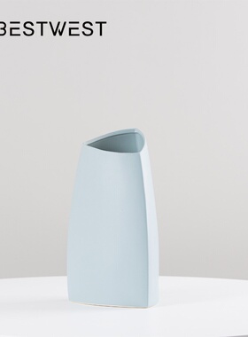 Best west 淡蓝色陶瓷花瓶桌面摆件家居玄关办公室花器瓷器工艺品